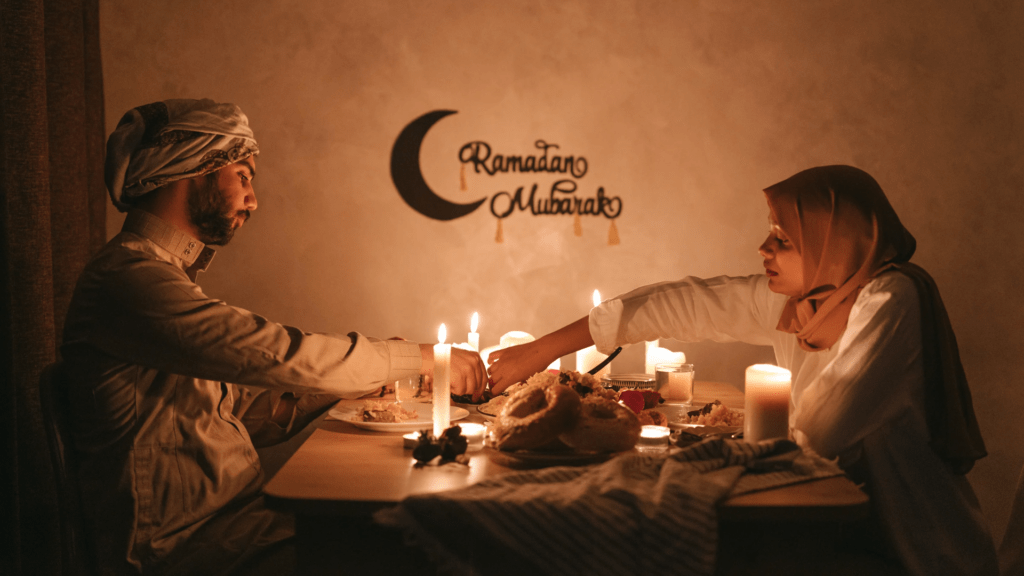 muslim man and wife break fast during Ramadan